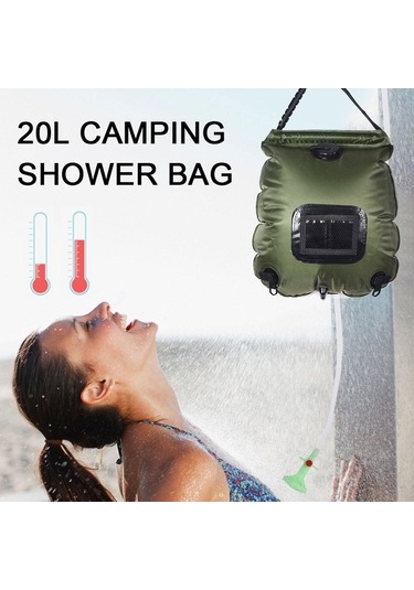 Pazly Su Torbası 20l Katlanabilir Kamp Duş Çantası, Taşınabilir Güneş Enerjili Sıcak Su Kabı Açık Hava İçin Yeşil