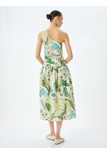 Koton Midi Boy Astarlı Viskon Çiçekli Tek Omuz Elbise Yeşil Desenli 5sak80056uw Yeşil Desenli