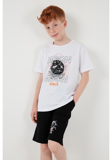 Lela Pamuklu Regular Fit Bisiklet Yaka Şortlu Alt-Üst Erkek Çocuk Takım 6212008 Beyaz