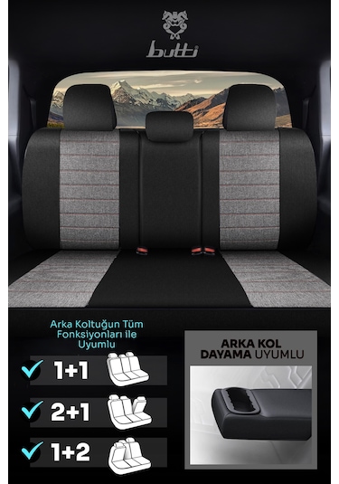 Siyah - Kırmızı Butti Lino Serisi Keten Kumaş Premium Oto Koltuk Kılıfı Ortopedik Destekli, Ön Arka Tam Set