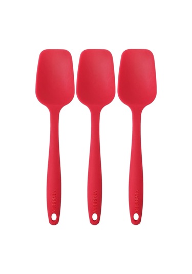 3lü Kırmızı Silikon Kaşık Seti Isıya Dayanıklı Yanmaz Yapışmaz