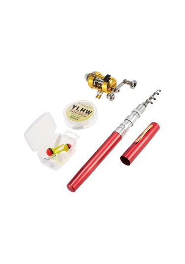 Kırmızı Olta Makarası Seti Teleskopik Taşınabilir + Olta Lures Yemler Jig Kancaları