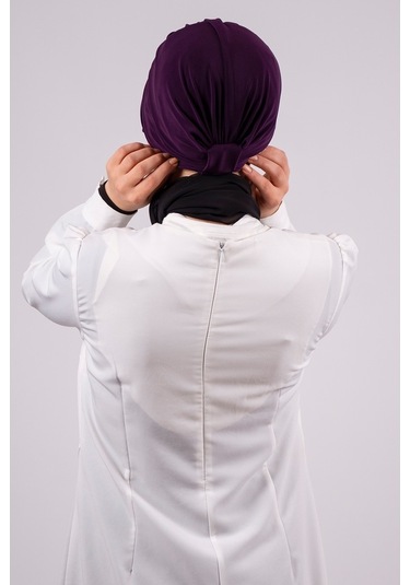 Mürdüm Pratik Hazır Geçmeli Tesettür Bone Viskon Kumaş Şapkalı Ak Mürdüm