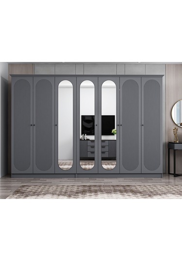 Kale 7 Kapak 3a 4ç Dolap Antrasit - Mebran Defne Ayna Antr 190cm Antrasit
