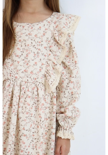 Miababy Rosetan Keten Elbise 1-8 Yaş Kahverengi