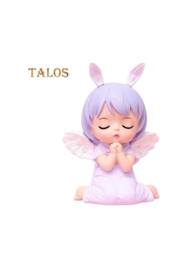 Mor Melek Kız Heykeli Tavşan Kulaklar Kek Topper Vinil Roman Karikatür Melek Kız Heykeli Masa Süsü Ev Gereçleri