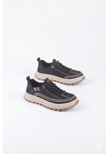 Guja 26y514 Rahat Hafif Taban Tekstil Lastik Bağcıklı Sneaker Erkek Ayakkabı Siyah