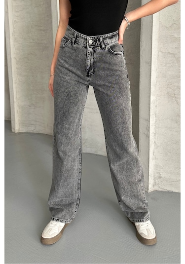 Palazzo Füme Yüksek Bel Jeans Füme