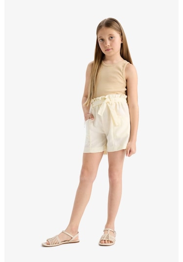 Defacto Kız Çocuk Cepli Paperbag Şort C0266A824SMER99 Ekru