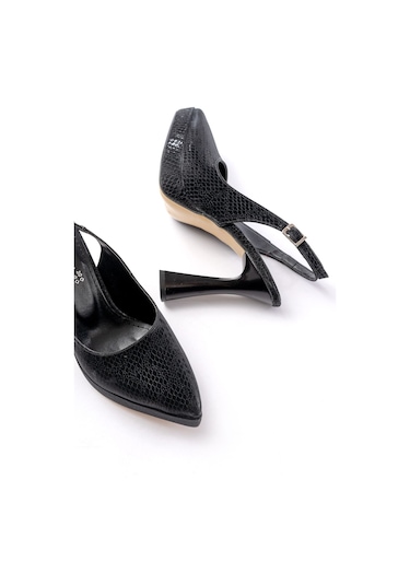 B-2101 Siyah Günlük Arkası Açık Yılan Desenli Topuklu Bayan Ayakkabı Renksiz