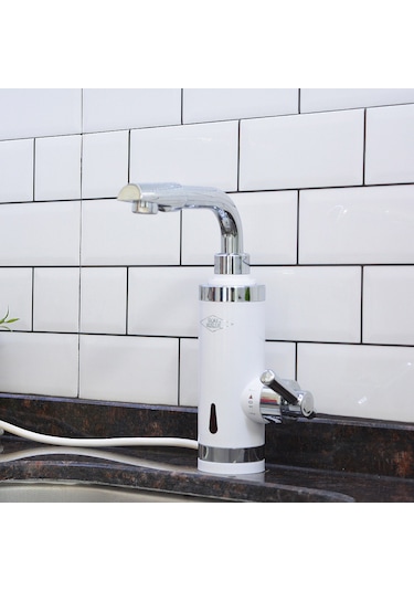 Elektrikli Sıcak Musluk Ani Su Isıtıcı Termal Şofben Musluk Asg5b Beyaz