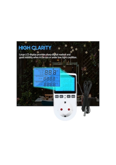 Vkemall Priz Dijital Termostat Kontrol Cihazı Lcd Termostat Çıkış Fişi Isıtma Soğutma Kontrol