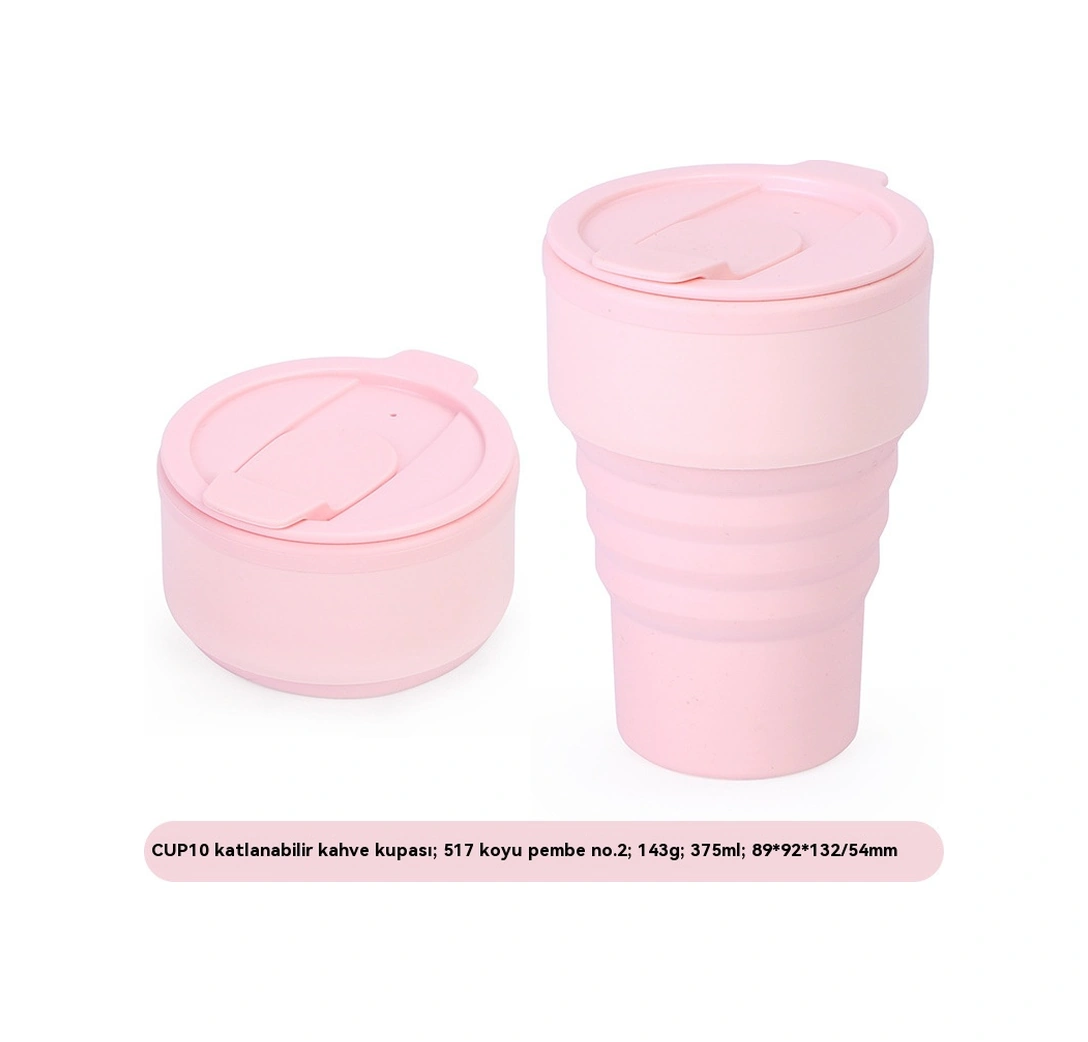 Amerikan Kahve Fincanı Taşınabilir Açık Hava Seyahat Kupası Katlanabilir Çevre Dostu Silikon Su Bardağı Katlanabilir Su Bardağı Pembe