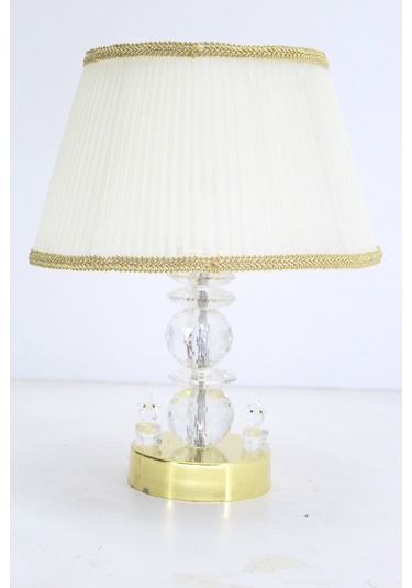 Kristal Taşlı Masa Abajuru Gece Lambası Yatak Başı Lambası Bej