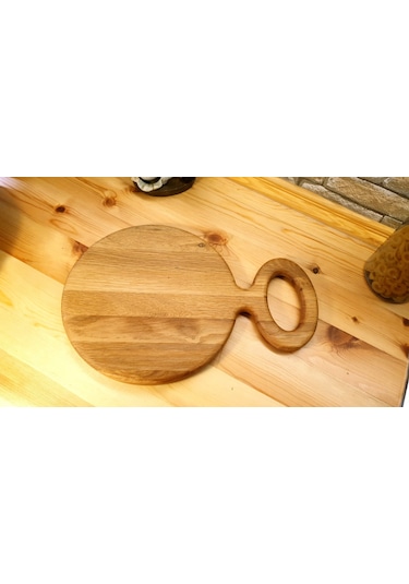 Ahşap Saplı Yuvarlak Pizza Sunum Kesme Tahtası