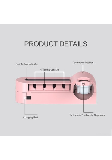 Tenfowee Usb Şarjlı Uv Diş Fırçası Dezenfektörü, Duvar Montajlı Otomatik Diş Macunu Dispenserli Aile Ve Bebekler İçin Diş Fırçası Organizatörü Pembe
