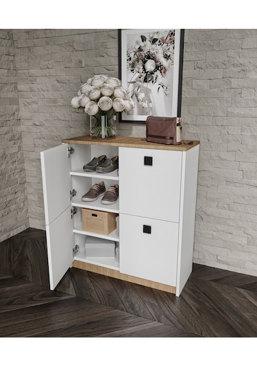 Afilli Asya Ayakkabılık Ve Çok Amaçlı Dolap Tamamı Mdf Beyaz - Garden - Meşe