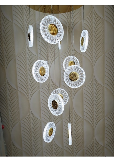 Şık Tarz Modern Led Avize Gold Ledli Salon Avize 12 Li Sarı