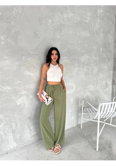 Tarzyeri Kadın Ayrobin Oversize Kadın Pantolon - Mint Yeşili Beyaz