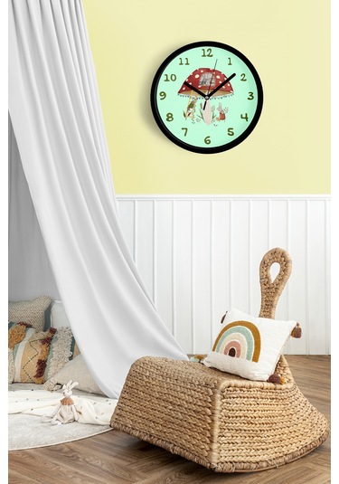 Sevimli Tavşanlar Çocuk Odası Duvar Saati - 25cm - Önü Camlı Siyah Kasa - Sessiz Mekanizma-jh0970 Siyah