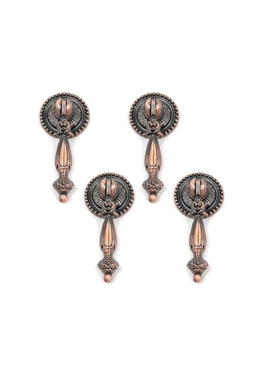 Vintage Savaş İçin 4'lü Kırmızı Bronz Retro Mobilya Topuzu Ve Sapı Seti