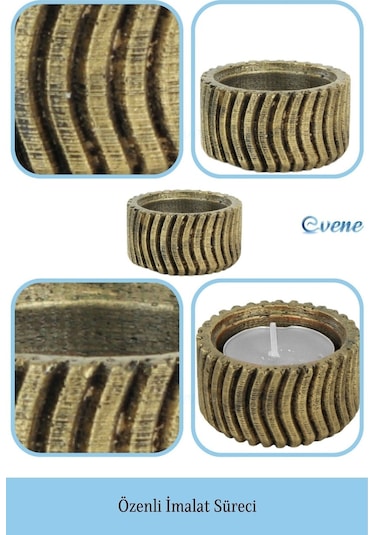 Mumluk Şamdan Tealight Mum Uyumlu Tekerlek Model - Altın Eskitme