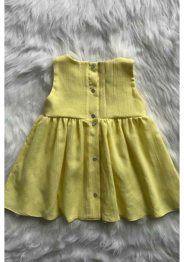 Nakışlı Şile Bezi Sarı Kız Çocuk Bebek Yazlık Pamuk Elbise 001