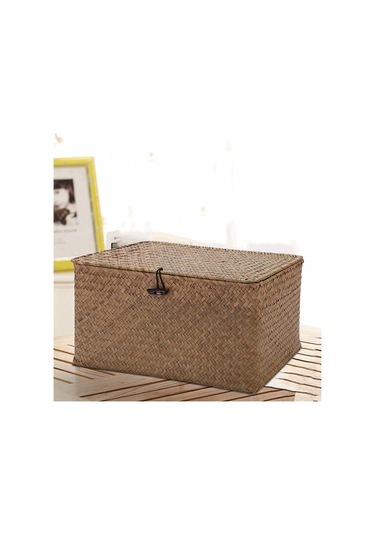 Soulader Doğal Rattan El Örgüsü Kapaklı Organizatör Sepet Makyaj, Çamaşır Ve Mücevher Saklama Kutusu Driftwood Ve Deniz Çayırı Dokuma Dekoratif Depolama Çözümleri Çok Renkli
