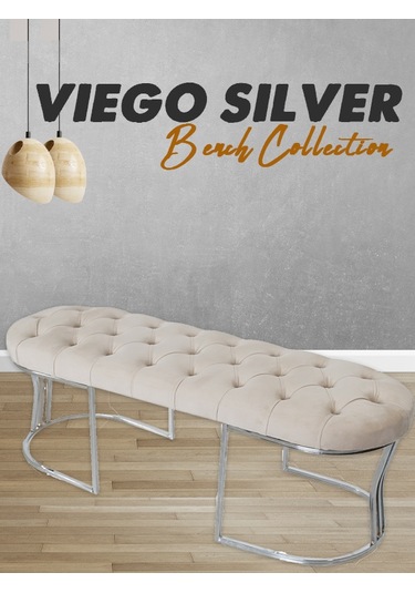 VİEGO SILVER KREM-Kapitoneli Model Puf&Bench&Koltuk-Oturak-Uzun Makyaj Puff-Yatak Odası Ucu&Önü