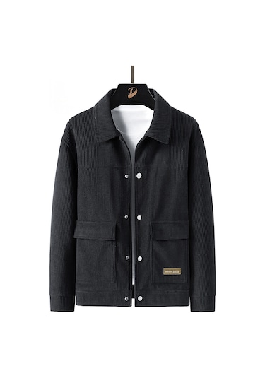 Moda Yönetici Dikey Çizgili Sıcak Kalın Erkek Ceketi Bej