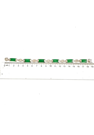 Yeşim Taşlı Gümüş Genç Kız Bileklik 925 Ayar 8,56 Gram 18 Cm