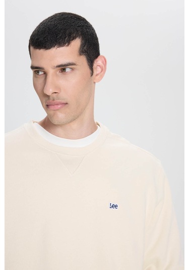 Regular Fit Normal Kesim %100 Pamuk Bisiklet Yaka Şardonlu Kırık Beyaz Sweatshirt L81ıry102 Beyaz