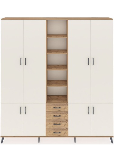 Arges Dolap 17 Raflı 4 Çekmeceli 8 Kapaklı 220x30x243 Çam-aytaşı/çam Aytası/atlas Çam