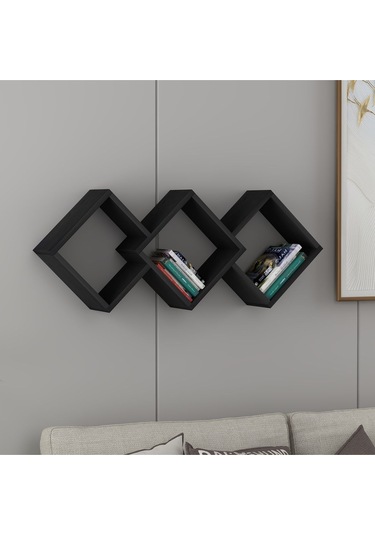 Galaxy Duvar Rafı Ahşap Siyah - Ahşap Siyah Ahşap Siyah