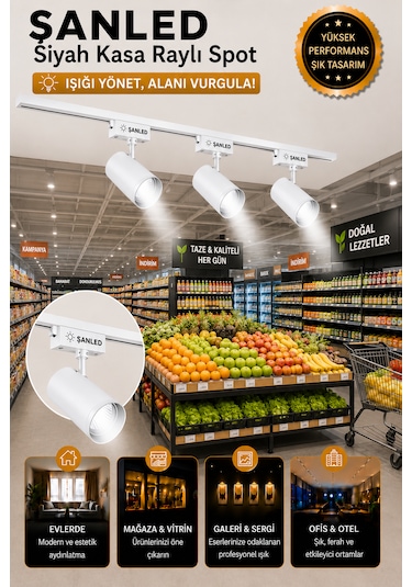Led Beyaz Kasa Beyaz Işık 35w Raylı Spot / 8 Adet 3 Metre Ray Gün Işığı