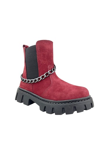 Chelsea Kız Çocuk Deri Kısa Çizme Bordo Nubuk Bordo