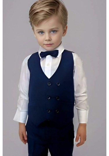 Riccotarz Erkek Bebek Takım Elbise Lacivert Yelekli Alt Üst Takım Lacivert