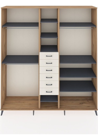 Hyperion Dolap 10 Raflı 6 Çekmeceli 3 Askılı 220x44x243 Çam-antrasit/aytaşı Antrasıt/aytası