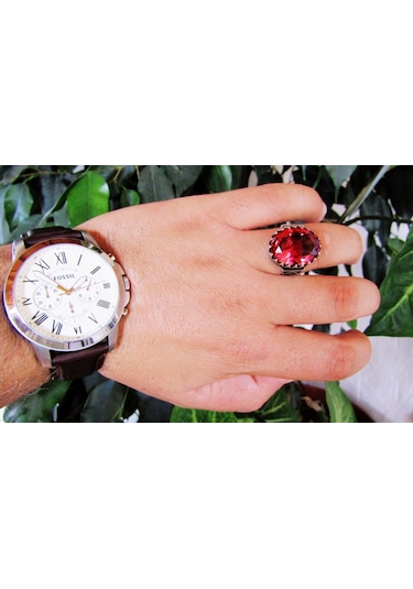 Zultanit Oval Büyük Taşlı Gümüş Erkek Yüzük