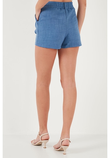 Lela  Kırçıllı Regular Fit Cepli Kısa Bayan Şort 5866201 Indigo