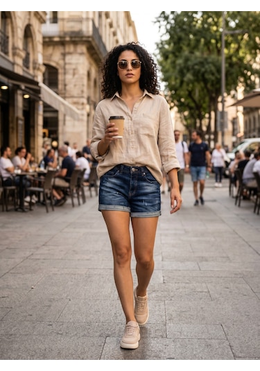Kaizer Jeans Lazer Ve Double Paça Detaylı Kadın Kot Şort Lacivert