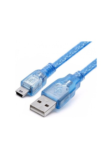 Mini Usb Kablo 5 Pin Mini Usb 2.0 Şeffaf Mavi Şarj Ve Data Kablosu 2m
