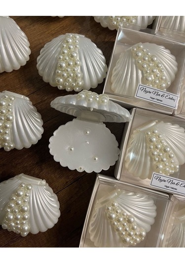 10 Adet Incili Deniz Kabuğunda Mum Hediye Söz Nişan Babyshower Dogumgünü