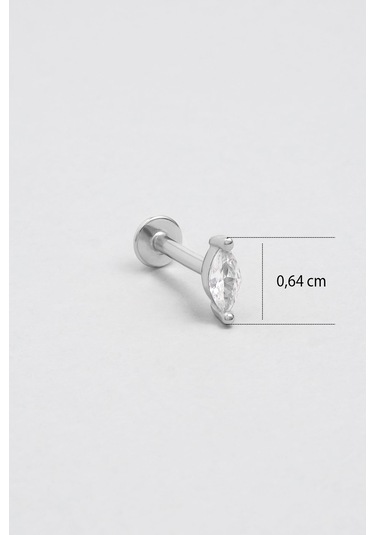 Markiz Kesim 18 Ayar Beyaz Altın Kaplama Gümüş Tragus-helix Piercing Beyaz