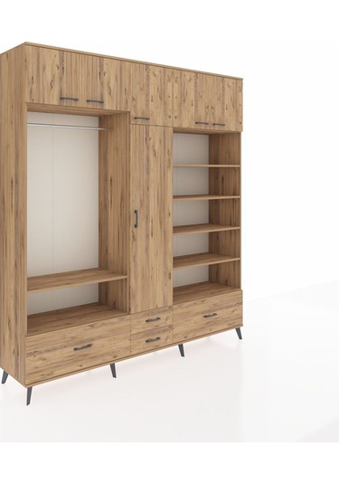 Hyperion Dolap 18 Raflı 4 Çekmeceli Tek Askılı 220x44x243 Çam-çam/çam Atlas Çam/atlas Çam