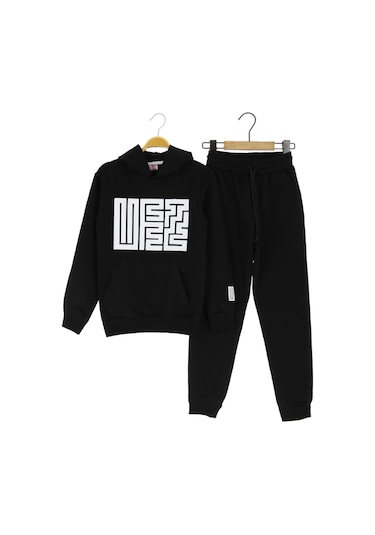 Erkek Çocuk Eşofman Takımı Kapüşonlu Siyah