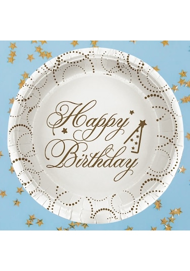 Tabak Elegant Happy Birth.beyaz Noktalı 23cm 6lı