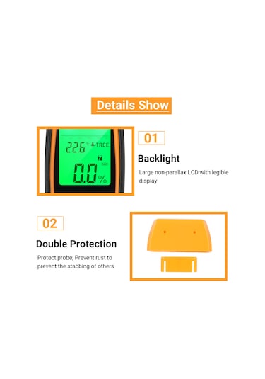 Geeroyoo "ahşap Nem Ölçer - 8 Ağaç Türü Ve İnşaat Malzemesi İçin Dijital Nem Sensörü"