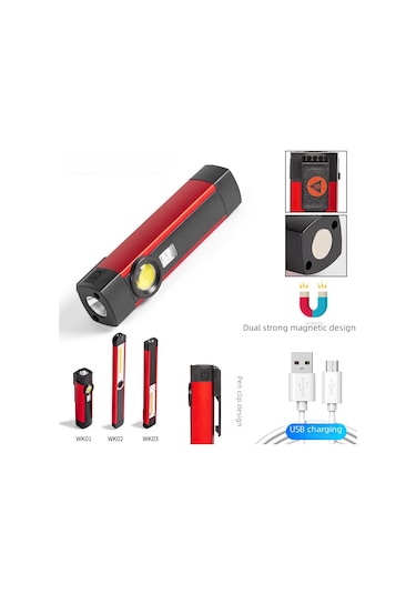 Shineyee Usb Şarjlı Cob Led İş Işığı - 10w Parlak Aydınlatma, Kırmızı Uyarı Işığı, Mıknatıslı Elden Tutulan Tamir Aracı