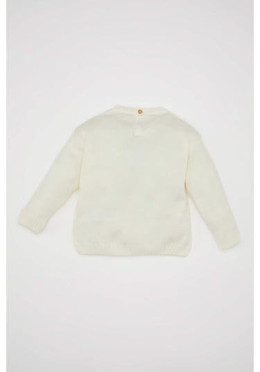 DeFacto Kız Bebek Yazı Baskılı Bisiklet Yaka Triko Kazak C8089A524AUBG744 Bej